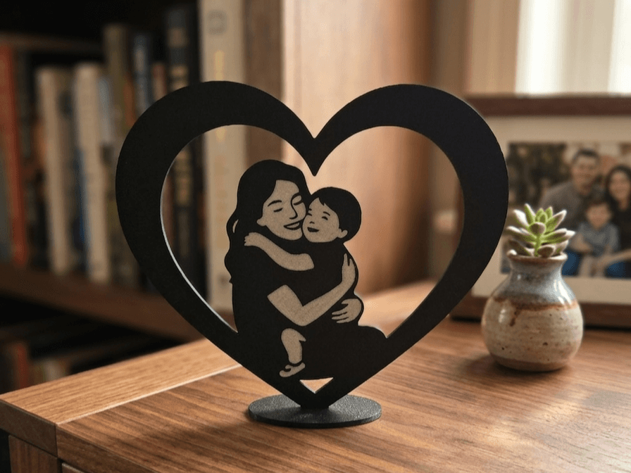 Cœur Mère et Fils - Silhouette Décorative